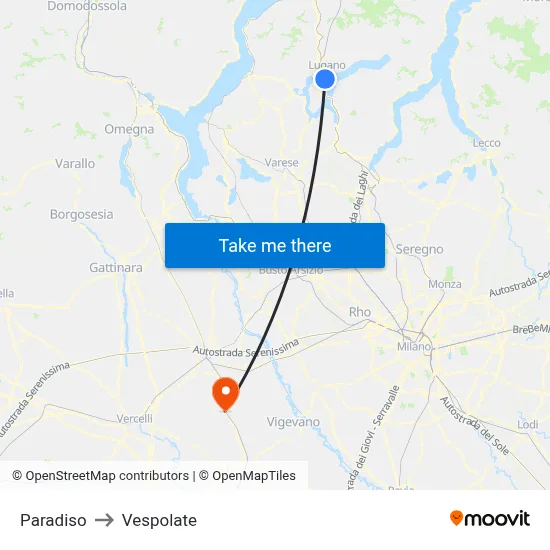 Paradiso to Vespolate map