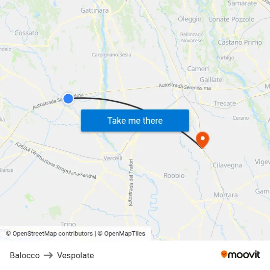 Balocco to Vespolate map
