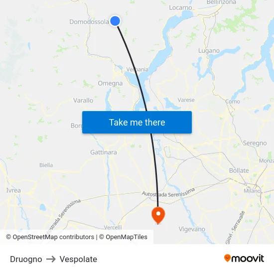 Druogno to Vespolate map