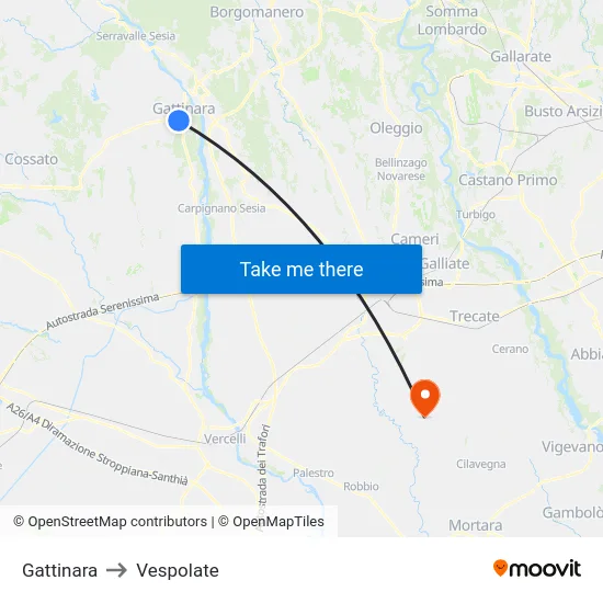Gattinara to Vespolate map
