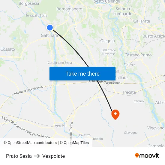 Prato Sesia to Vespolate map