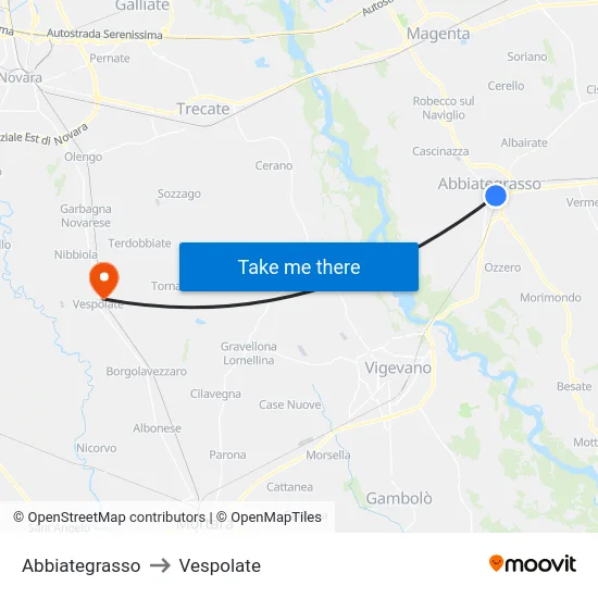 Abbiategrasso to Vespolate map