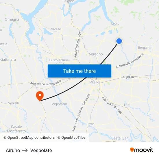 Airuno to Vespolate map