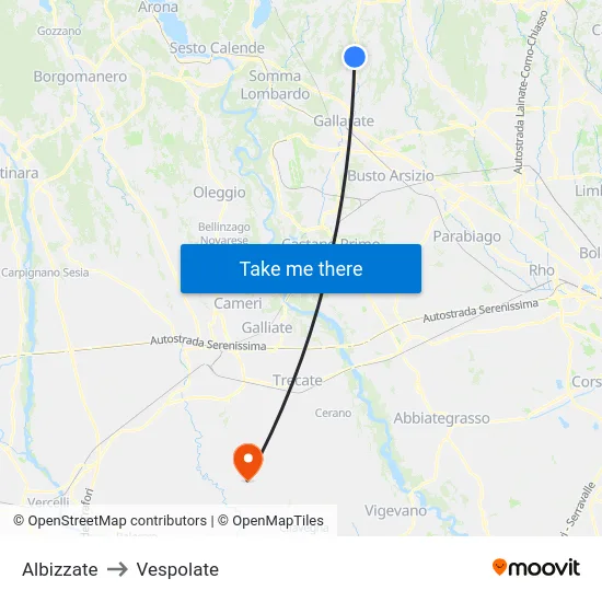 Albizzate to Vespolate map