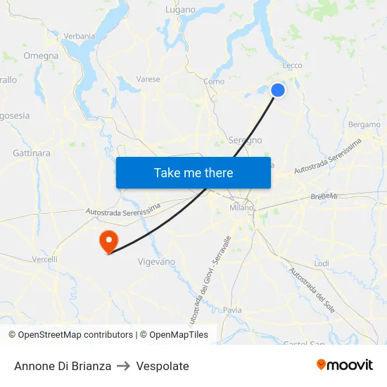 Annone Di Brianza to Vespolate map