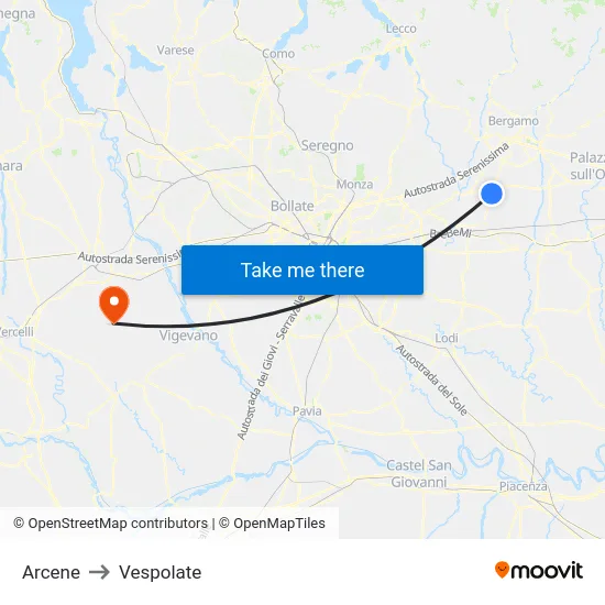 Arcene to Vespolate map
