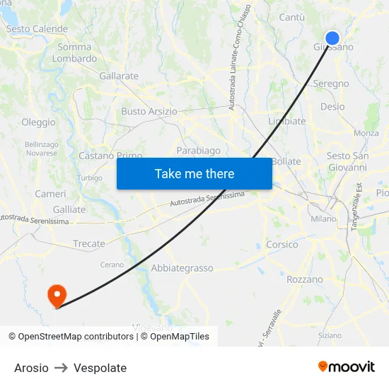 Arosio to Vespolate map