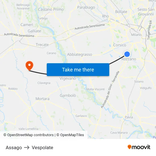 Assago to Vespolate map