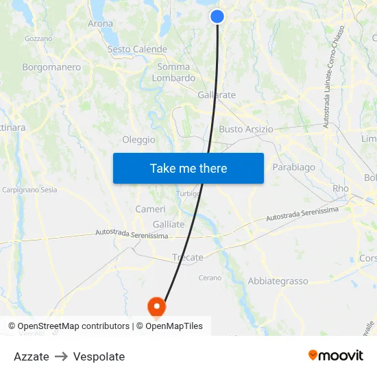 Azzate to Vespolate map