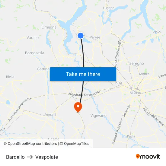 Bardello to Vespolate map