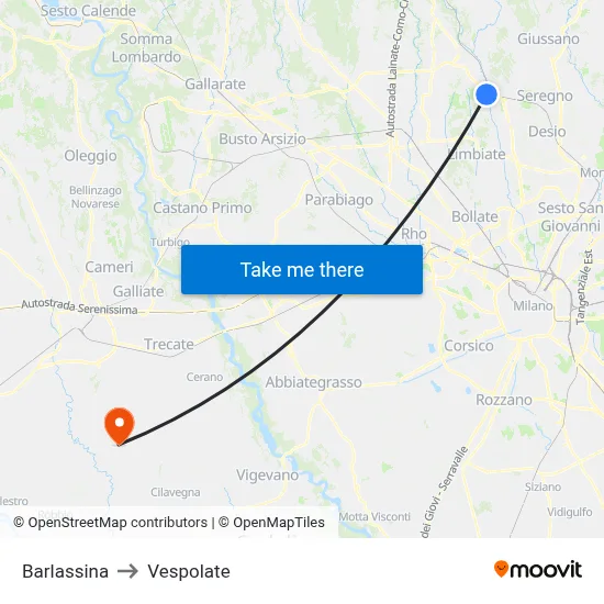 Barlassina to Vespolate map