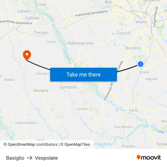 Basiglio to Vespolate map