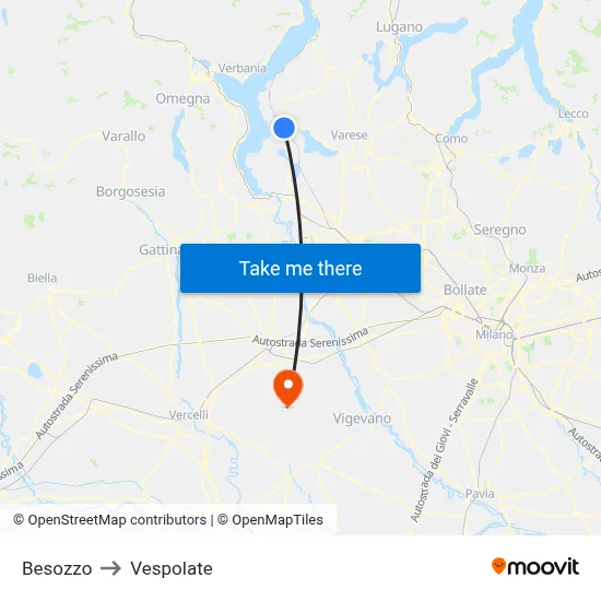 Besozzo to Vespolate map