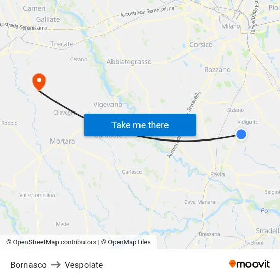 Bornasco to Vespolate map