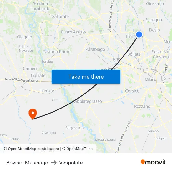 Bovisio-Masciago to Vespolate map