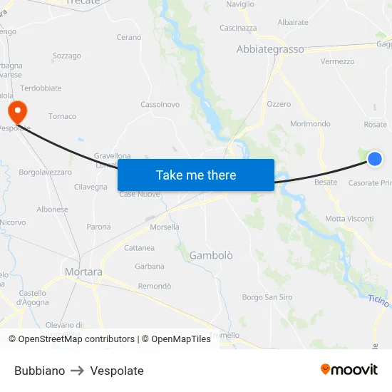 Bubbiano to Vespolate map
