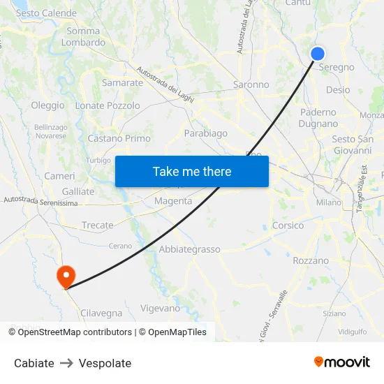 Cabiate to Vespolate map