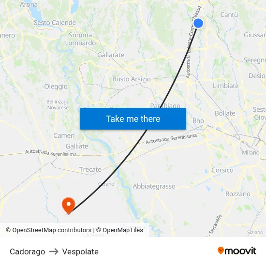 Cadorago to Vespolate map