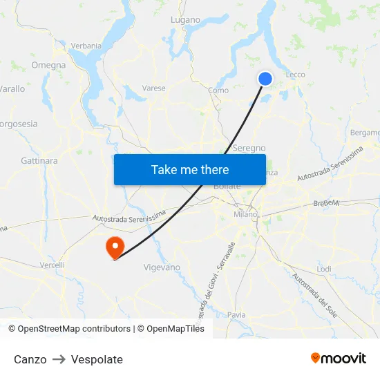 Canzo to Vespolate map