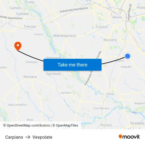 Carpiano to Vespolate map