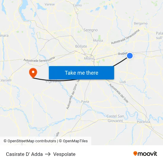 Casirate D' Adda to Vespolate map