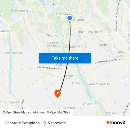 Casorate Sempione to Vespolate map