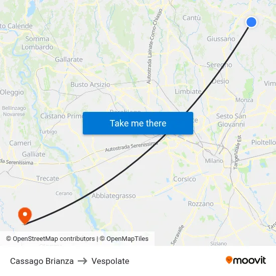 Cassago Brianza to Vespolate map