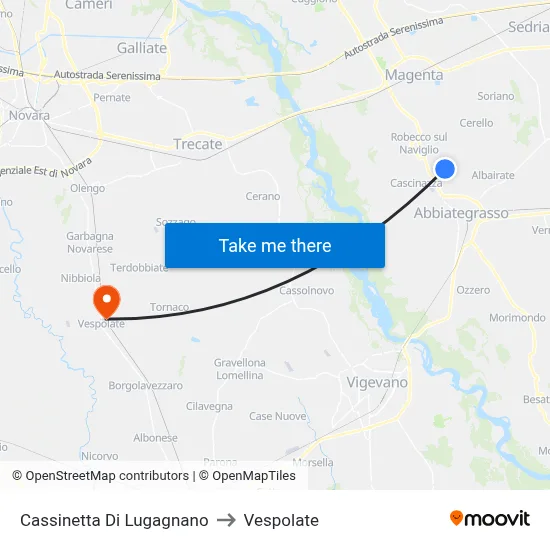 Cassinetta Di Lugagnano to Vespolate map