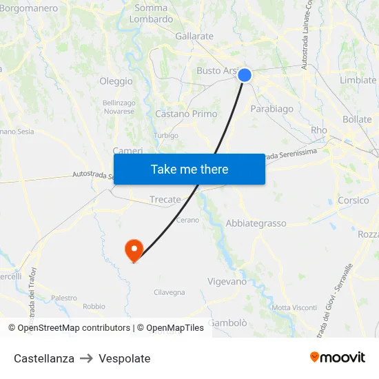 Castellanza to Vespolate map