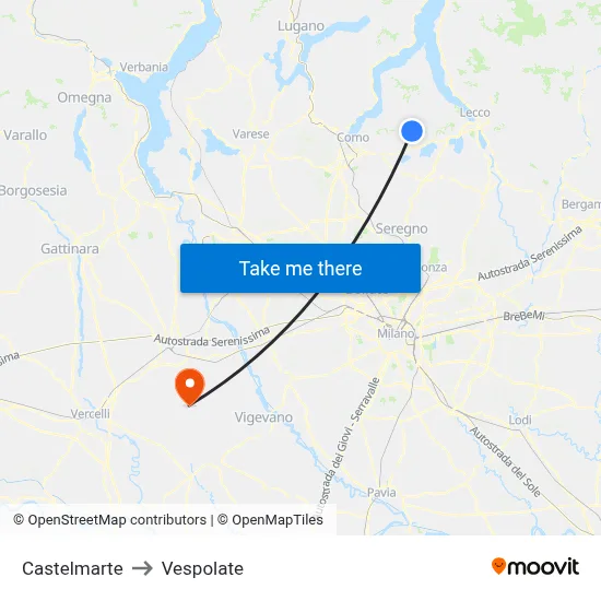 Castelmarte to Vespolate map