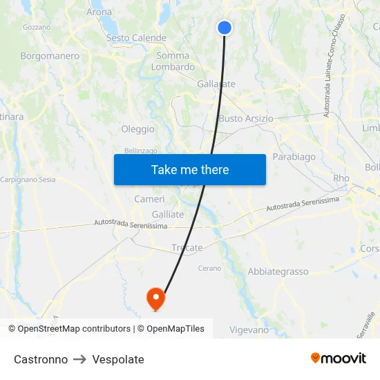 Castronno to Vespolate map