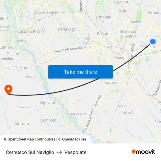 Cernusco Sul Naviglio to Vespolate map
