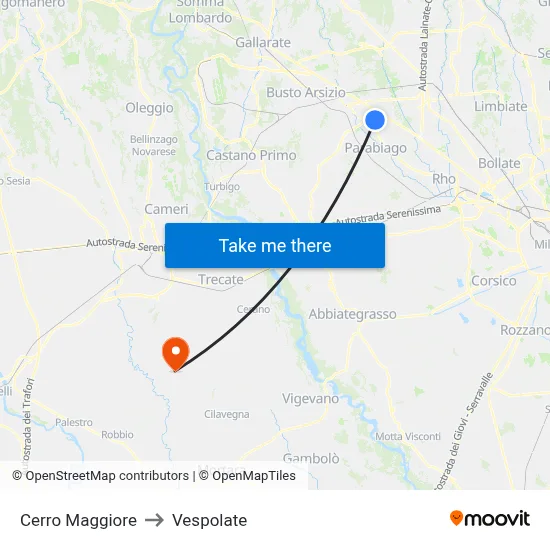 Cerro Maggiore to Vespolate map