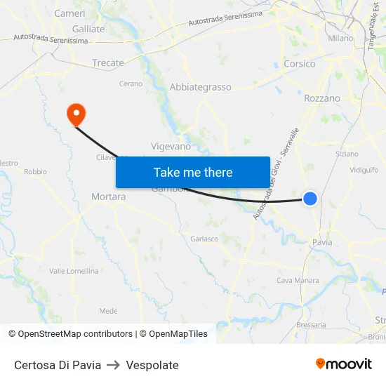 Certosa Di Pavia to Vespolate map