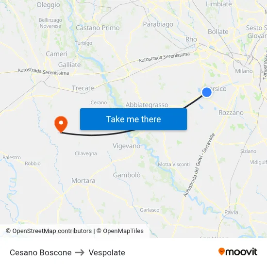 Cesano Boscone to Vespolate map