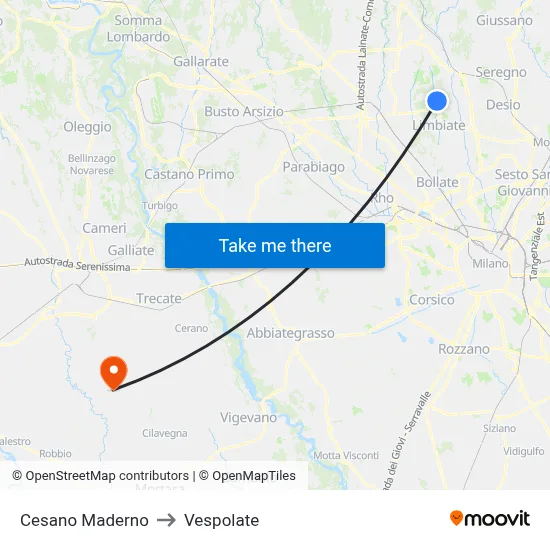 Cesano Maderno to Vespolate map