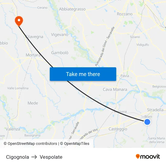Cigognola to Vespolate map
