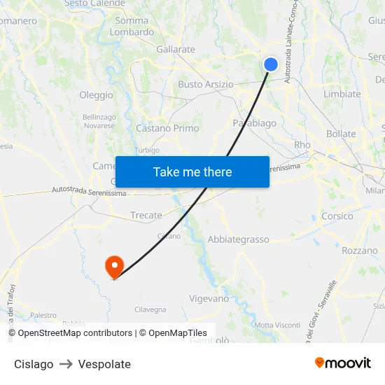 Cislago to Vespolate map