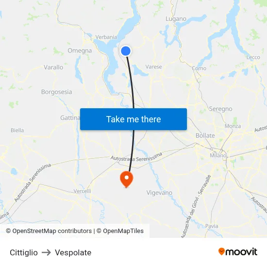 Cittiglio to Vespolate map