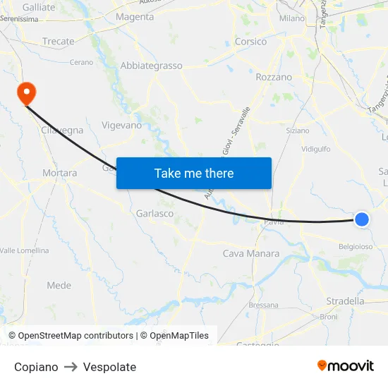 Copiano to Vespolate map