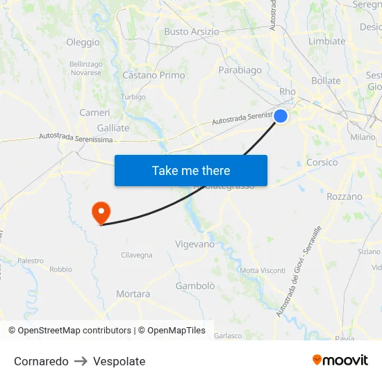 Cornaredo to Vespolate map