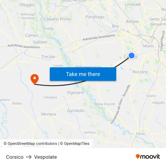 Corsico to Vespolate map