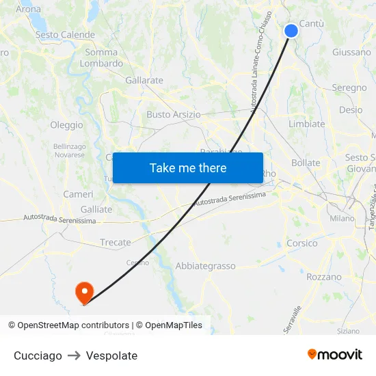 Cucciago to Vespolate map