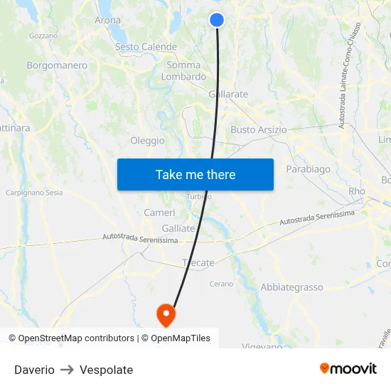 Daverio to Vespolate map