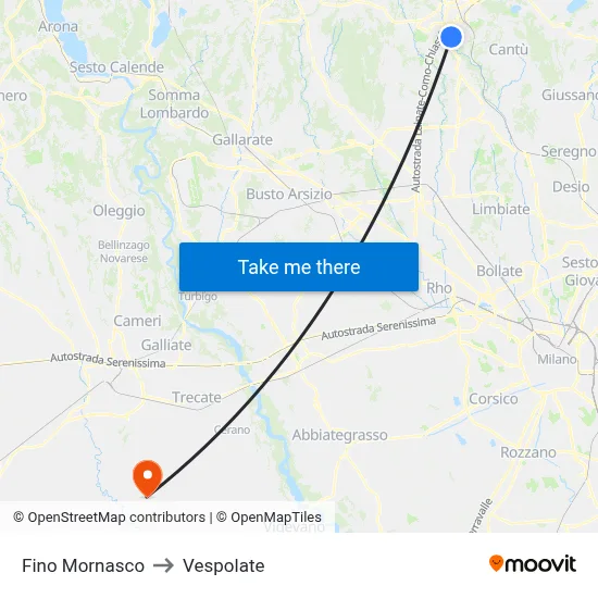 Fino Mornasco to Vespolate map