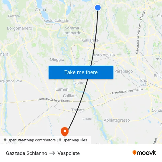 Gazzada Schianno to Vespolate map