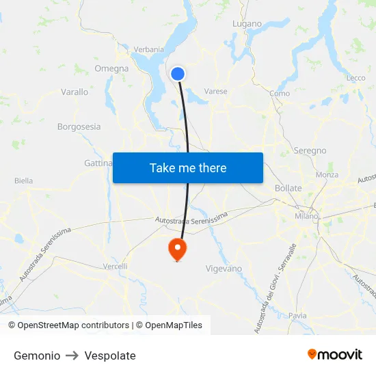 Gemonio to Vespolate map