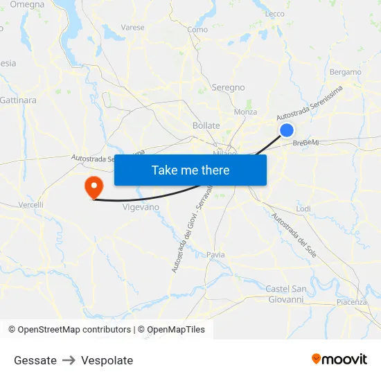 Gessate to Vespolate map