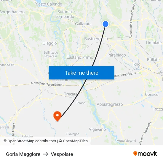 Gorla Maggiore to Vespolate map