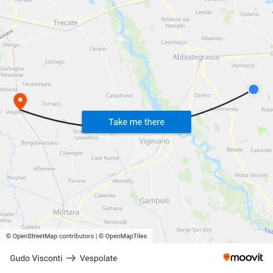 Gudo Visconti to Vespolate map